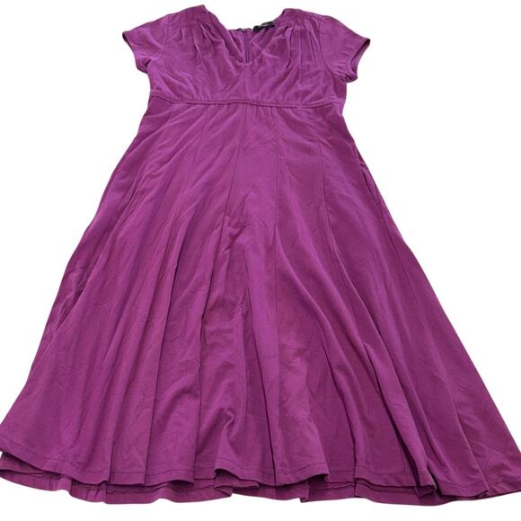 eShakti Dress Womens 4 Purple Fit Flare Short Sleeve V Neck Pockets Cotton - Picture 1 of 8